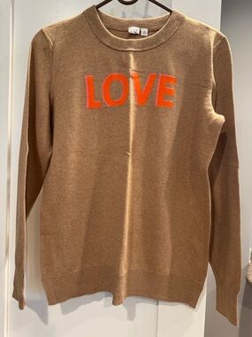 GAP Women’s Brown 'LOVE' Crewneck Sweater - Orange Lettering